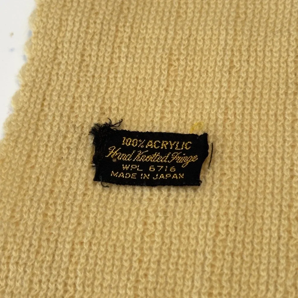 Vintage WPL Cream Cable Knit Scarf Hand Knotted Fringe‎ Made in Japan 66x8.5
